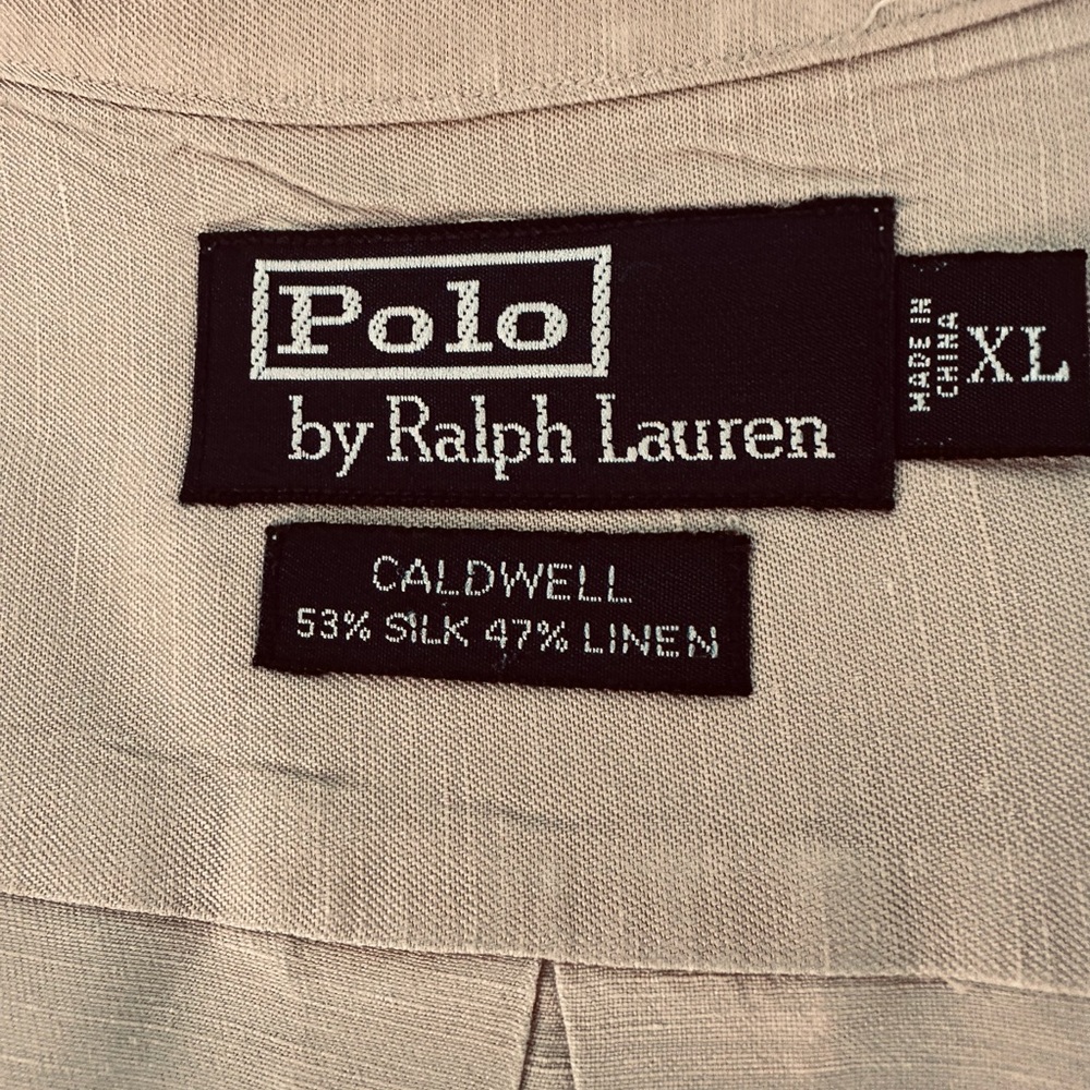 Ralph Lauren Tan Casual Button Down Shirt. Linen and Silk. XL - Picture 2 of 3